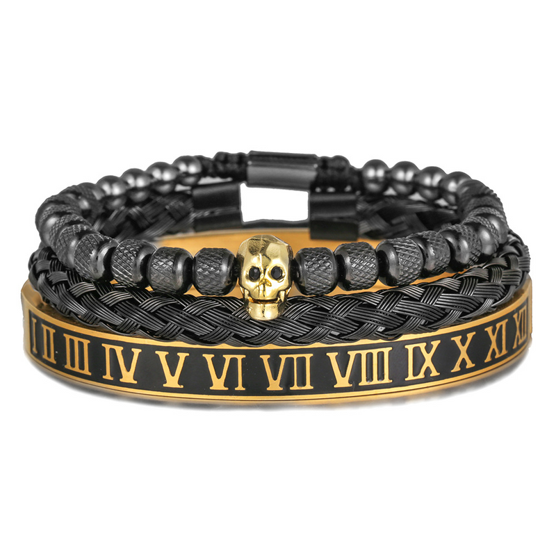 Set 3 Bracciali Uomo con Corona in Acciaio